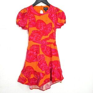 Girls Orange Pink Sexy Back Ruffle Hem Skirt Hawaiian Linen Blend Large